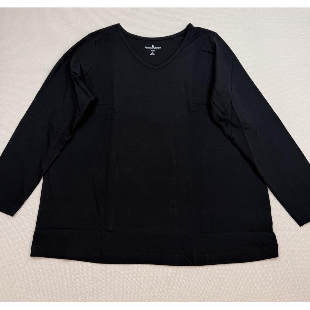 New Woman Within V-Neck Black Knit Shirt 3/4 Sleeve Size 18/20 Large 100% Cotton